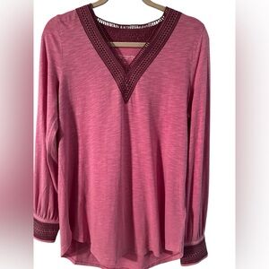 Women's Pink V-Neck long sleeved Top soft surroundings size small